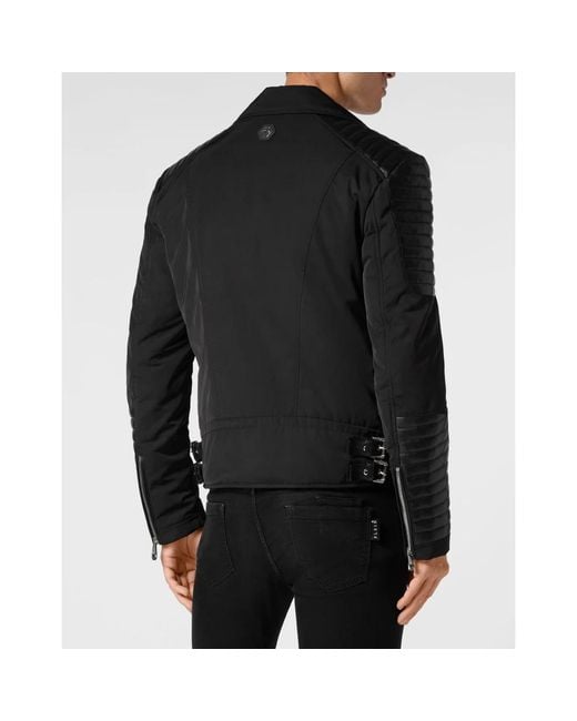 Philipp Plein Jassen ,Zwart ,Nylon Nylon Biker Jack Met Lederen Padding in het Black voor heren