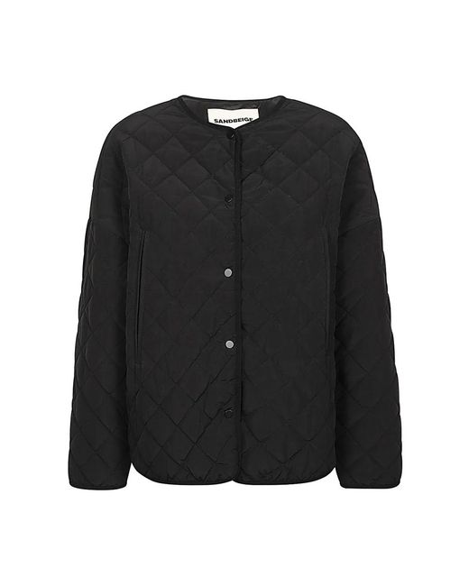 Sandbeige Jassen ,Zwart ,Gewatteerd Zwart Jasje Met Mandarijnkraag in het Black