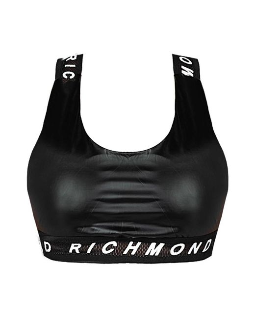 John Richmond Tops ,Zwart ,Eco Leather Sport Top in het Black