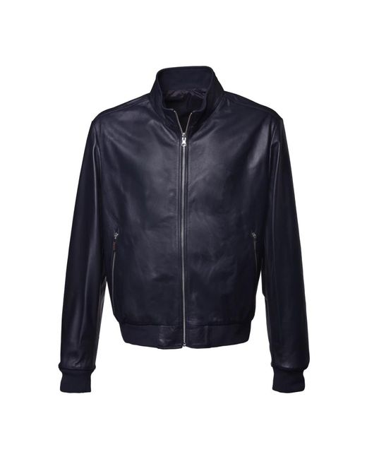 Baldinini Navy blue leather bomber jacket für Herren