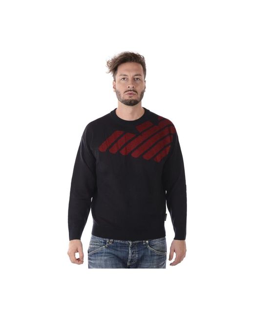 Emporio Armani Blue Round-Neck Knitwear for men