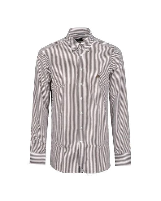 Etro Roma Logo Button-Down Long Sleeve Shirt in het Gray voor heren