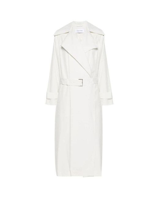 Calvin Klein White Crinkled Maxi Trench Coat