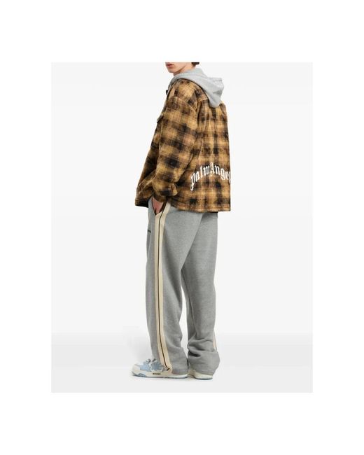 Palm Angels Jassen ,Bruin ,Katoen Curved Logo Check Overshirt Jacket in het Brown voor heren