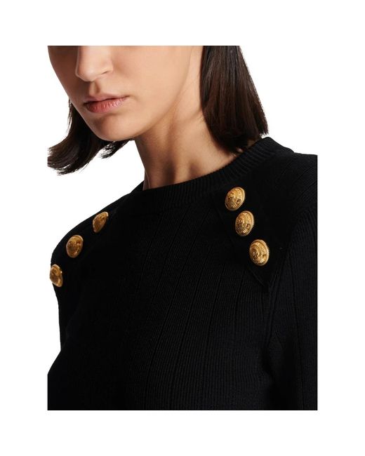 Balmain Black Feiner Strickpullover mit 6 Knöpfen