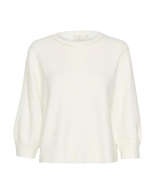 Kaffe Truien & Vesten ,Wit ,Polyester Zachte Gebreide Trui Met Similisten Detail in het White