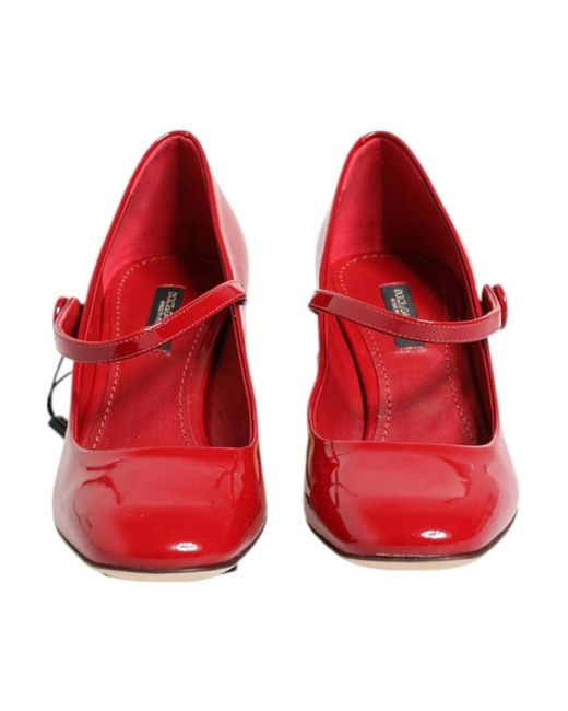Dolce & Gabbana Red Rote Und Goldene Leder Logo Absätze