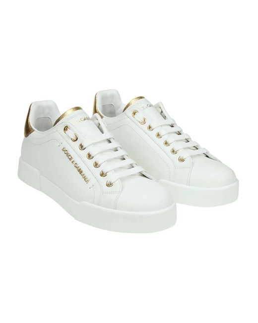 Dolce & Gabbana White Weiß/gold portofino leder sneakers