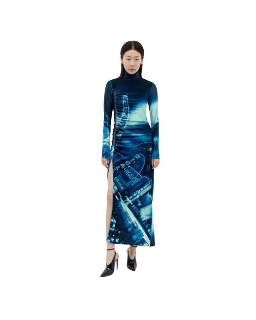 Jean Paul Gaultier Blue Pigalle Gathered Velvet Dress