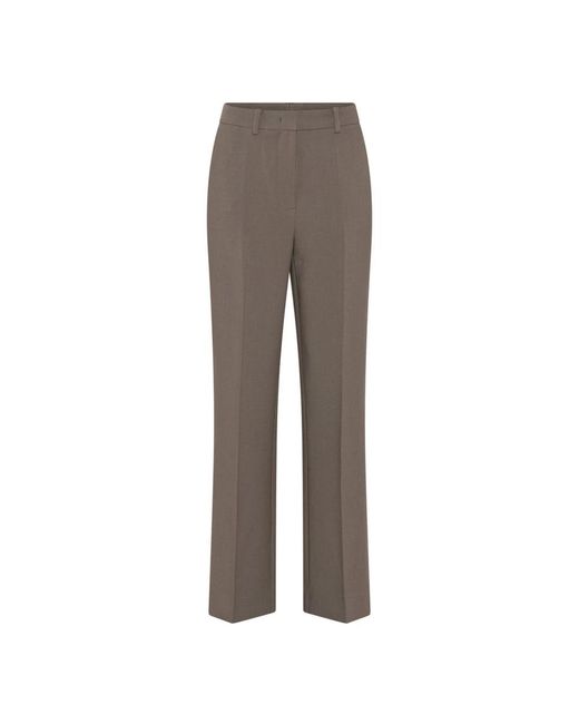 Bruuns Bazaar Broeken ,Bruin ,Polyester Klassieke Pantalon Met Wijde Pijpen in het Gray