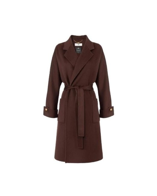 Belted Coats Elisabetta Franchi de color Brown