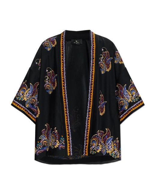 Etro Overhemden ,Zwart ,Leer Silk Kimono in het Black