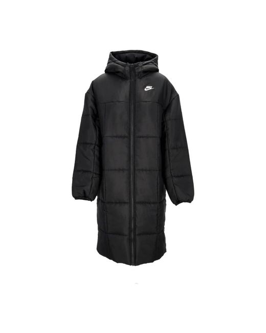 Nike Fitness ,Zwart ,Polyester Lange Dons Parka Jas in het Black