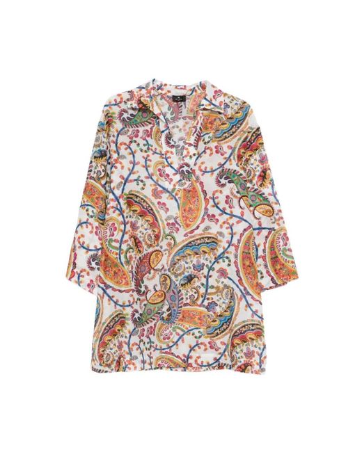 Etro Overhemden ,Veelkleurig ,Katoen Geprinte Katoenen En Zijden Blouse in het Multicolor