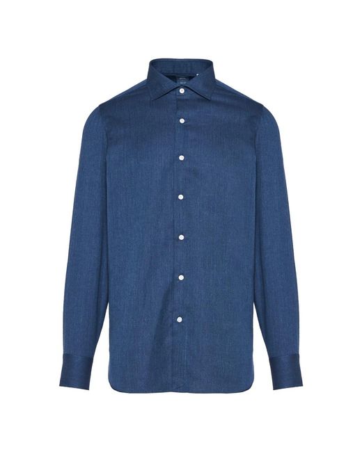 Finamore 1925 Blue Denim Shirts for men