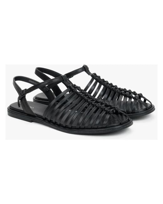 ESTRO Black Flat Sandals