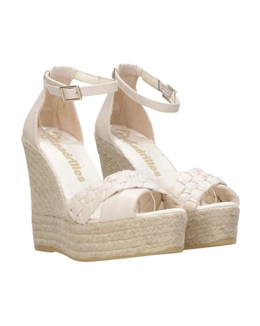 Espadrilles Schoenen ,Leer Ivoor Gekruiste Band Platform Sandalen in het Natural