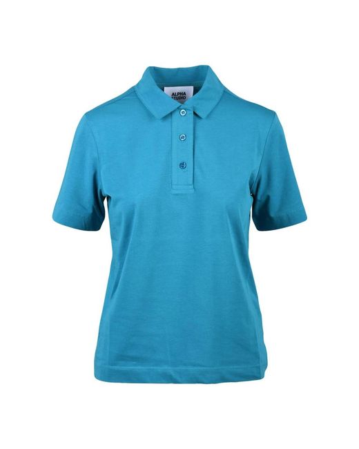 Alpha Studio Blue Polo Stretch