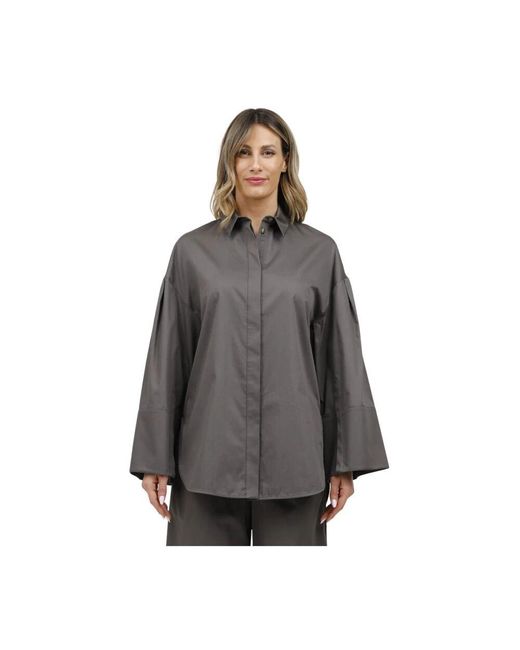 Max Mara Gray Oversize Satinshirt Aus Reiner Baumwolle