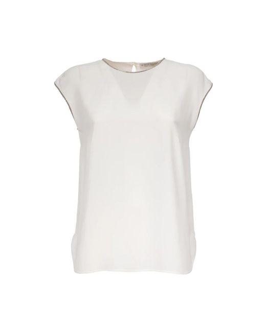Camiseta sin mangas de seda Le Tricot Perugia de color White