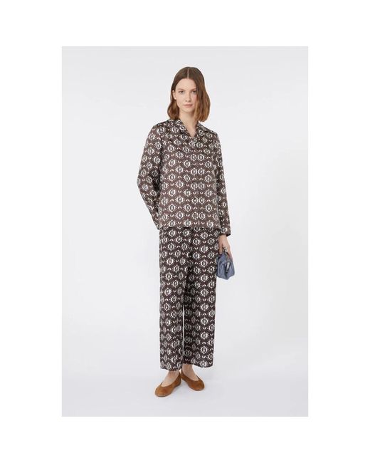 Weekend by Maxmara Overhemden ,Bruin ,Zijden Pyjama Stijl Bedrukt Overhemd in het Brown