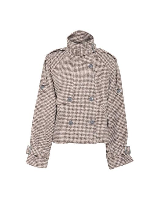 Gestuz Jassen ,Veelkleurig ,Korte Jas Rose Dust/ Houndstooth in het Gray