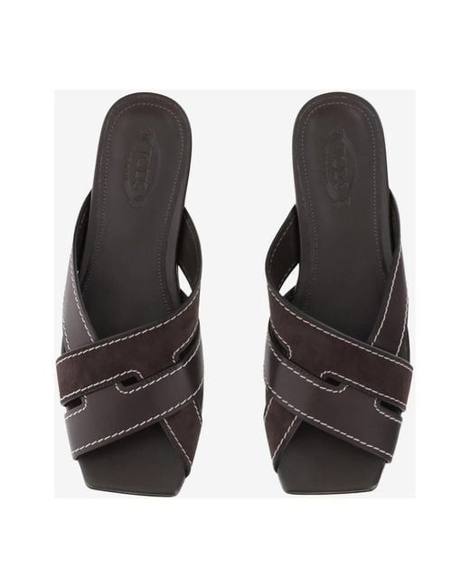 Tod's Brown Leather Sandals With Woven Design