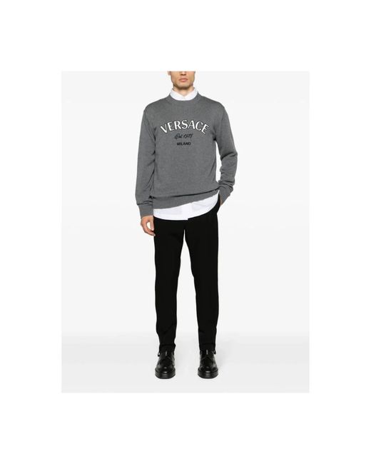 Versace Gray Round-Neck Knitwear for men