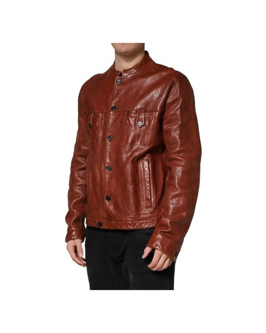 Dolce & Gabbana Brown Leather Jackets for men