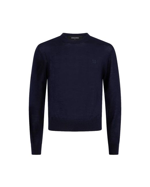 DSquared² Blue Round-Neck Knitwear for men