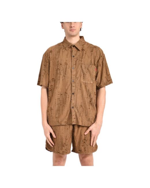 Acupuncture Brown Short Sleeve Shirts for men