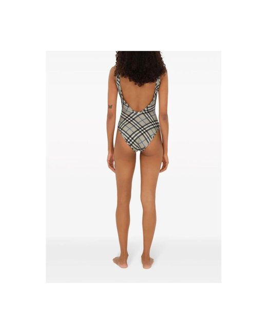 Burberry Gray Vintage Check Offener Rücken Bademode