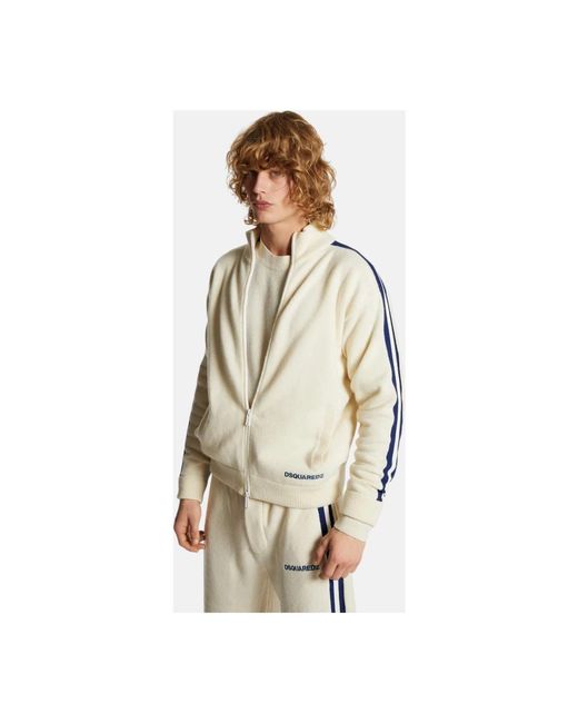 DSquared² Truien & Vesten ,Wit ,Wol Retro Sportief Wollen Blend Zip Vest in het White voor heren
