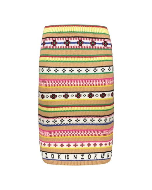 KENZO Rokken ,Veelkleurig ,Katoen Geribbelde Gebreide Rok Met Jacquard Logo in het Multicolor