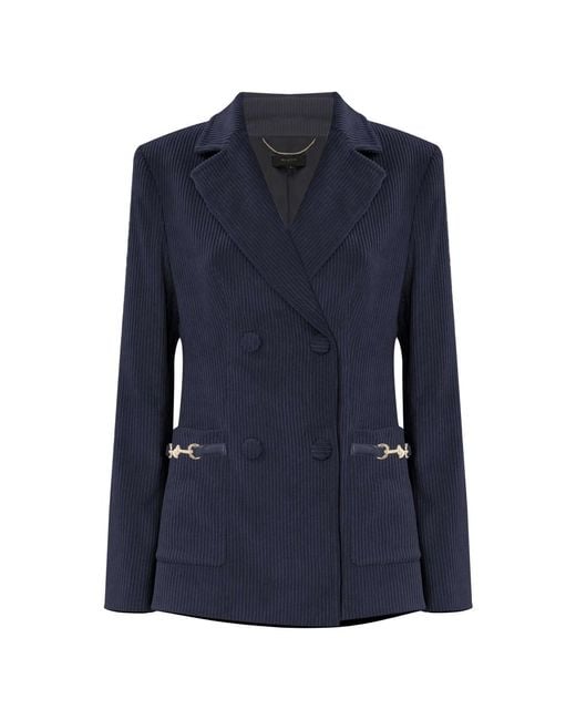 Kocca Jassen ,Blauw ,Leer Modern Sharp Geribbelde Jas Met Knoopsluiting in het Blue