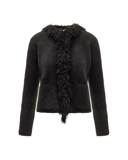 Ferragamo Truien & Vesten ,Zwart ,Wol Cardigan Met Franje Detail in het Black