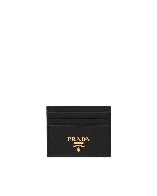 Prada Black Schwarzer Kompakter Kartenhalter Mit Logo Vorne