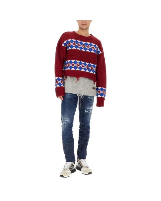 DSquared² Red Round-Neck Knitwear for men