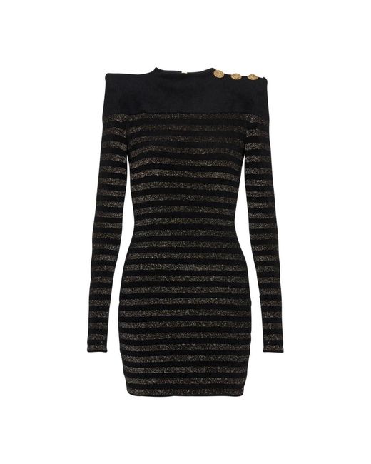 Balmain Black Striped Lurex Jersey Dress