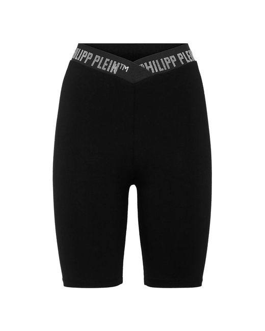 Philipp Plein Korte Broeken ,Zwart ,Katoen Super High Waist Shorts Stones Tm in het Black