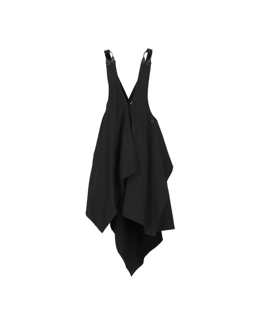Yohji Yamamoto Black Schwarzes wollkleid mit ausgestelltem saum