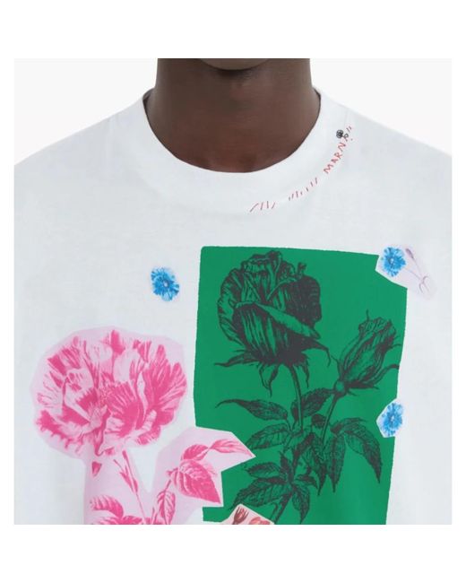 Marni Blumendruck baumwoll t-shirt in White für Herren