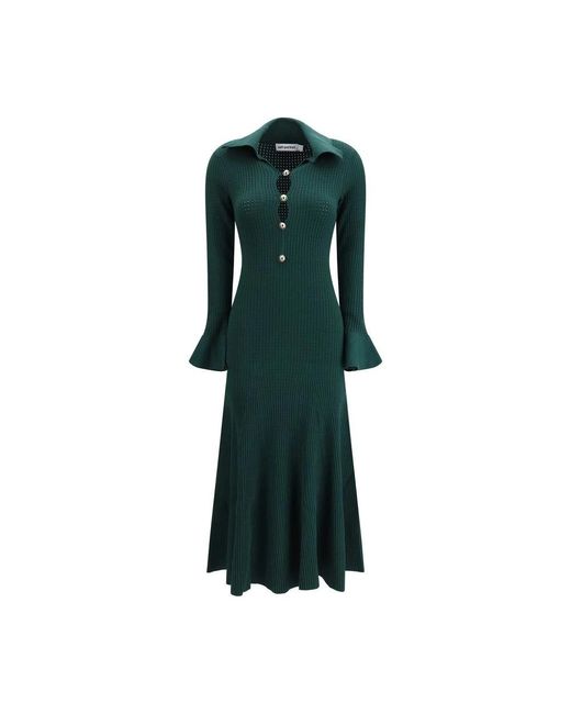Self-Portrait Kleedjes ,Groen ,Polyester Keyhole Knit Midi Dress in het Green