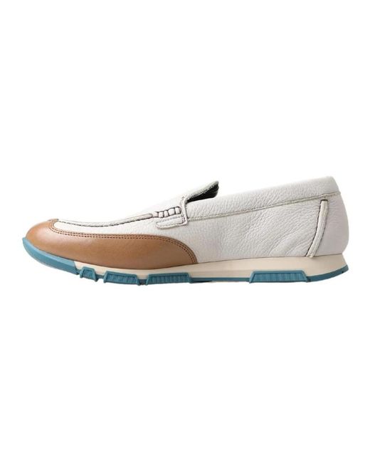 Dolce & Gabbana White Brown Leather Slip On Moccasin Shoes for men