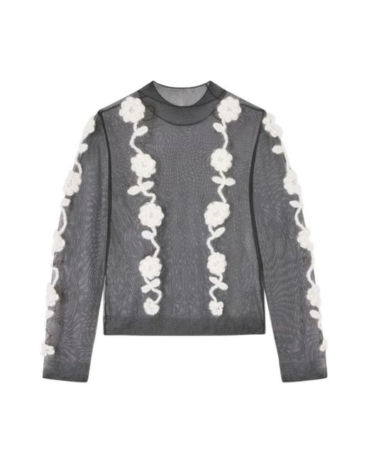 Ganni Gray Round-Neck Knitwear