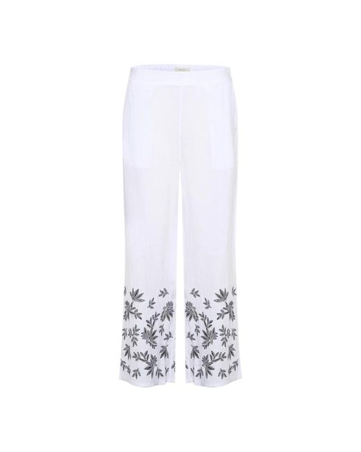 Pantaloni in lino bianchi ricamati larghi di Part Two in White