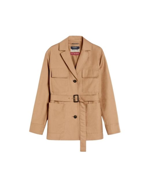 Max Mara Jassen ,Katoen Bruine Waterafstotende Jas Met Riem in het Natural
