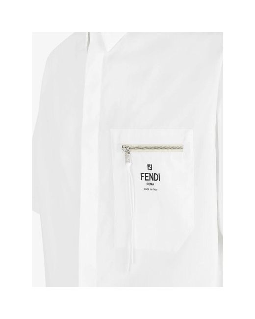 Fendi Weiße baumwoll-popeline-hemd mit reißverschlusstasche in White für Herren