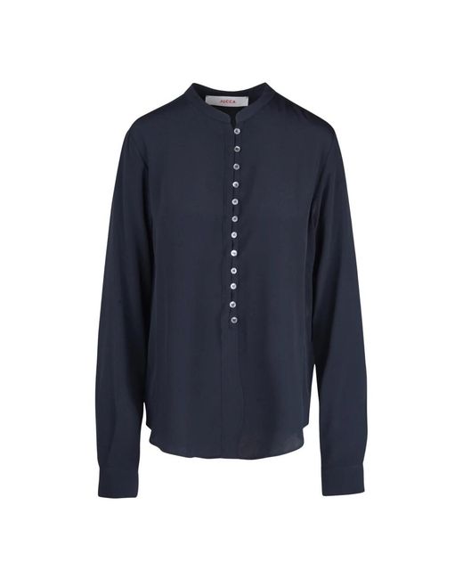 Jucca Overhemden ,Zwart ,Shirt Met Koreaanse Kraag in het Blue