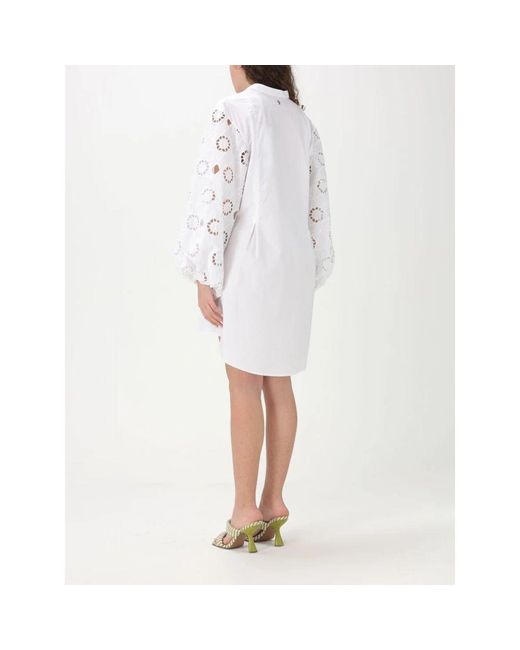 Dondup White Rosa Eyeletsleeve Mini Kleid